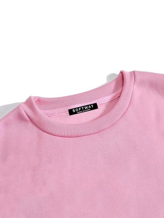 Unisex Oversize Bisiklet Yaka Basic Heiparman Panda Baskılı Sweatshirt - PEMBE