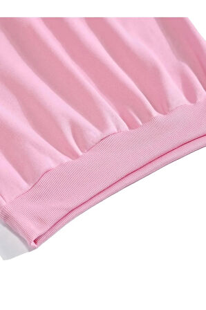 Unisex Oversize Bisiklet Yaka Basic Balloon Astronaut Baskılı Sweatshirt - PEMBE