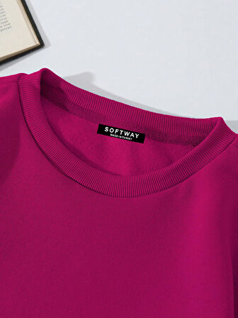 Unisex Oversize Bisiklet Yaka Basic Billionaire Baskılı Sweatshirt - FUŞYA