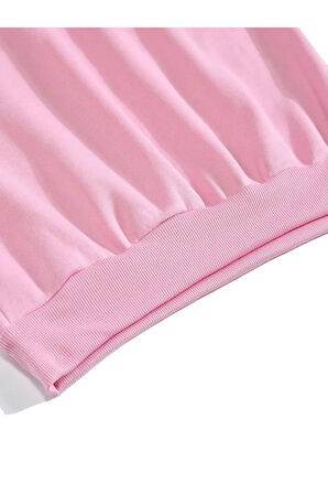 Unisex Oversize Bisiklet Yaka Basic Shining Metallic Star Baskılı Sweatshirt - PEMBE