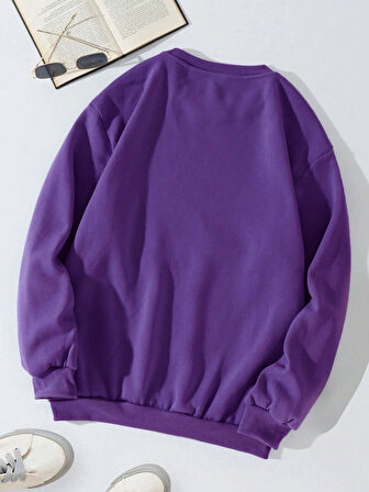 Unisex Oversize Bisiklet Yaka Basic Colorful Skeleton Baskılı Sweatshirt - MOR