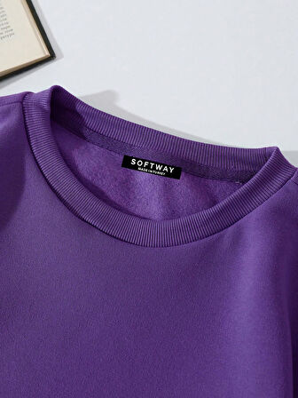 Unisex Oversize Bisiklet Yaka Basic Adventure Baskılı Sweatshirt - MOR