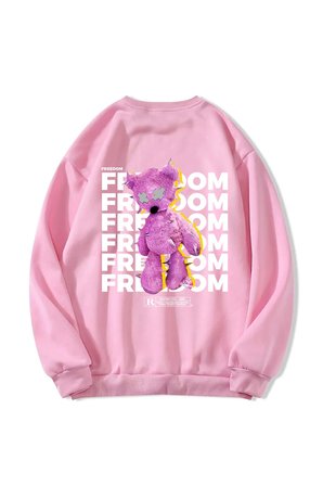Unisex Oversize Bisiklet Yaka Basic Freedom Baskılı Sweatshirt - PEMBE
