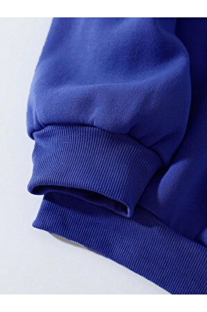 Unisex Oversize Bisiklet Yaka Basic Freedom Baskılı Sweatshirt - SAKS MAVİSİ