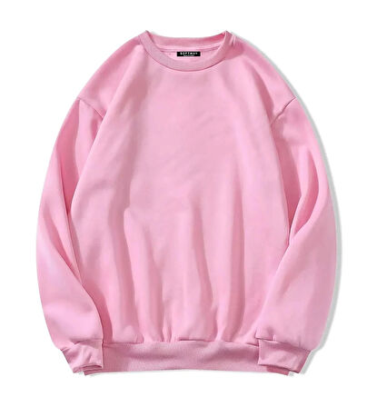 Unisex Oversize Bisiklet Yaka Basic Rose Love Baskılı Sweatshirt - PEMBE