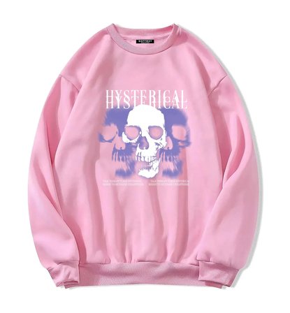 Unisex Oversize Bisiklet Yaka Basic Hystarigal Baskılı Sweatshirt - PEMBE