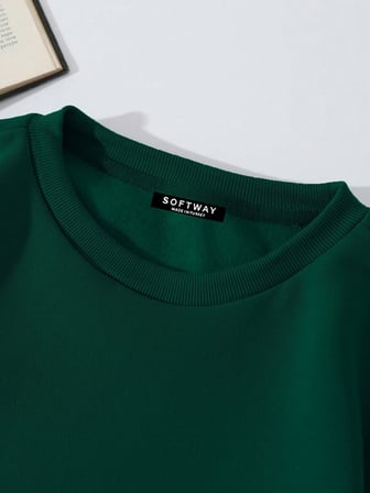Unisex Oversize Bisiklet Yaka Basic Hystarigal Baskılı Sweatshirt - KOYU YEŞİL