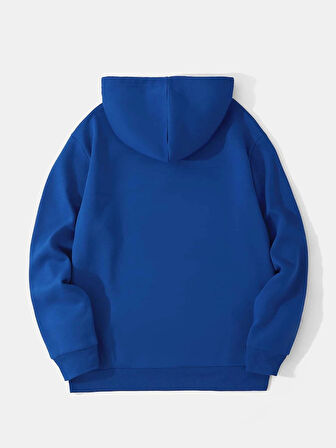 Unisex Balloon Astronaut Baskılı Kapüşonlu İçi Yumuşak Polarlı Oversize Sweatshirt - SAKS MAVİSİ