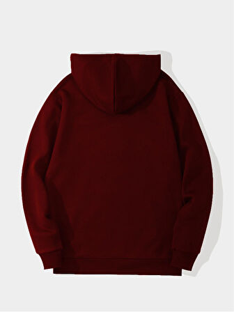 Unisex Billionarie Baskılı Kapüşonlu İçi Yumuşak Polarlı Oversize Sweatshirt - BORDO