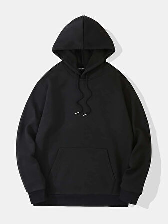 Unisex Butterfly Baskılı Kapüşonlu İçi Yumuşak Polarlı Oversize Sweatshirt - SİYAH