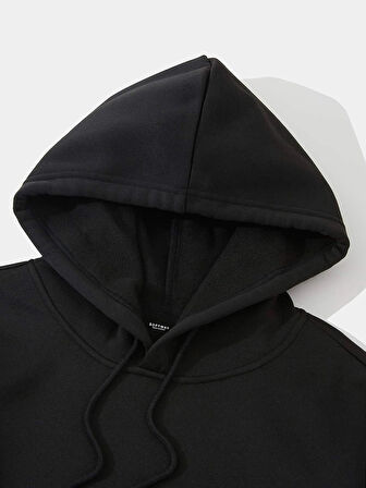Unisex Butterfly Baskılı Kapüşonlu İçi Yumuşak Polarlı Oversize Sweatshirt - SİYAH