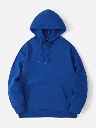 Unisex Butterfly Baskılı Kapüşonlu İçi Yumuşak Polarlı Oversize Sweatshirt - SAKS MAVİSİ