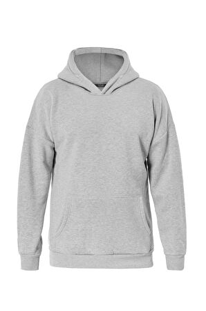 Unisex Butterfly Baskılı Kapüşonlu İçi Yumuşak Polarlı Oversize Sweatshirt - GRİ