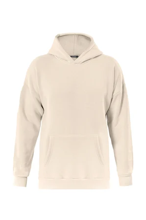 Unisex Butterfly Baskılı Kapüşonlu İçi Yumuşak Polarlı Oversize Sweatshirt - BEJ