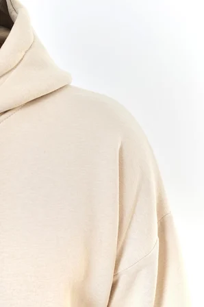 Unisex Butterfly Baskılı Kapüşonlu İçi Yumuşak Polarlı Oversize Sweatshirt - BEJ