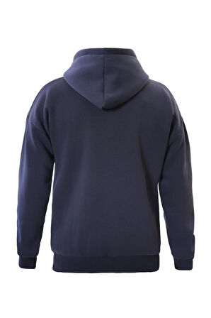 Unisex Hang Loose Baskılı Kapüşonlu İçi Yumuşak Polarlı Oversize Sweatshirt - LACİVERT