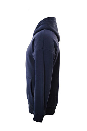 Unisex Hang Loose Baskılı Kapüşonlu İçi Yumuşak Polarlı Oversize Sweatshirt - LACİVERT