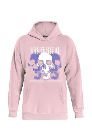 Unisex Hysterigal Baskılı Kapüşonlu İçi Yumuşak Polarlı Oversize Sweatshirt - PEMBE