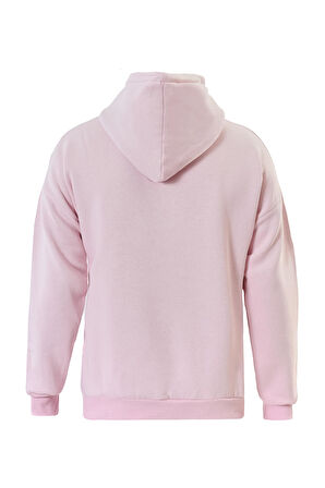 Unisex Powder Pink Baskılı Kapüşonlu İçi Yumuşak Polarlı Oversize Sweatshirt - PEMBE