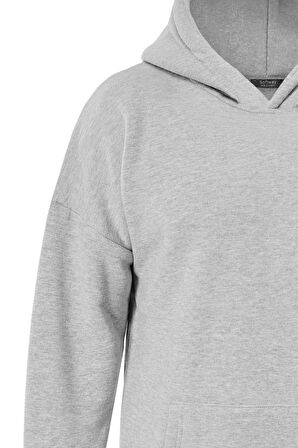 Unisex Ribbon Cherry Baskılı Kapüşonlu İçi Yumuşak Polarlı Oversize Sweatshirt - GRİ