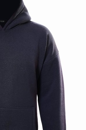 Unisex Ribbon Cherry Baskılı Kapüşonlu İçi Yumuşak Polarlı Oversize Sweatshirt - LACİVERT