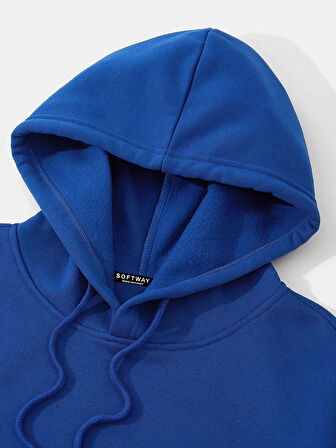Unisex Shining Metallic Star Baskılı Kapüşonlu İçi Yumuşak Polarlı Oversize Sweatshirt - SAKS MAVİSİ