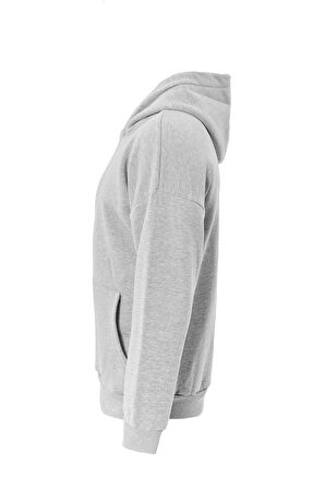 Unisex Shining Metallic Star Baskılı Kapüşonlu İçi Yumuşak Polarlı Oversize Sweatshirt - GRİ