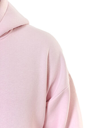 Unisex Shining Metallic Star Baskılı Kapüşonlu İçi Yumuşak Polarlı Oversize Sweatshirt - PEMBE