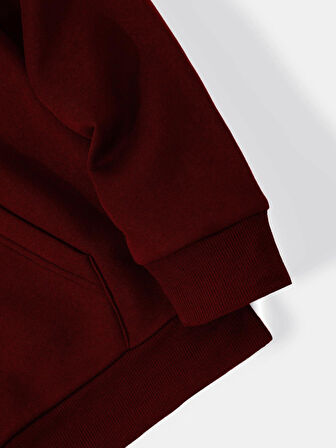 Unisex Theree Love Baskılı Kapüşonlu İçi Yumuşak Polarlı Oversize Sweatshirt - BORDO