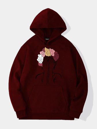 Unisex Colorful Hair Baskılı Kapüşonlu İçi Yumuşak Polarlı Oversize Sweatshirt - BORDO