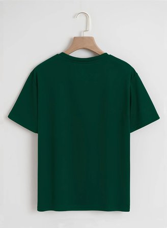 Unisex Oversize Bisiklet Yaka Balloon Astronaut Baskılı Basic T-Shirt - KOYU YEŞİL