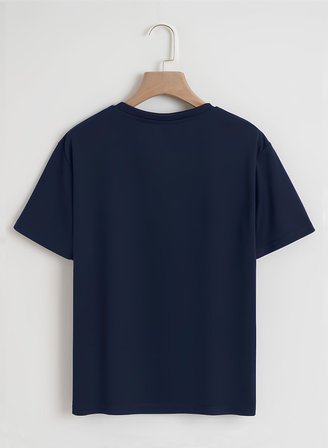 Unisex Oversize Bisiklet Yaka Balloon Astronaut Baskılı Basic T-Shirt - LACİVERT