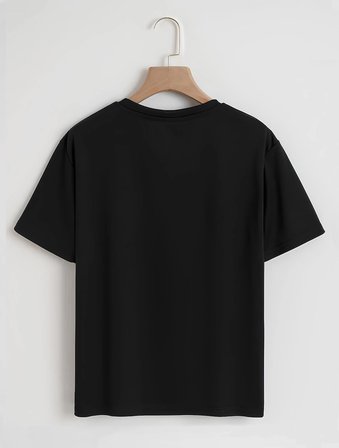 Unisex Oversize Bisiklet Yaka Balloon Astronaut Baskılı Basic T-Shirt - SİYAH
