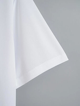 Unisex Oversize Bisiklet Yaka Billionaire Baskılı Basic T-Shirt - BEYAZ