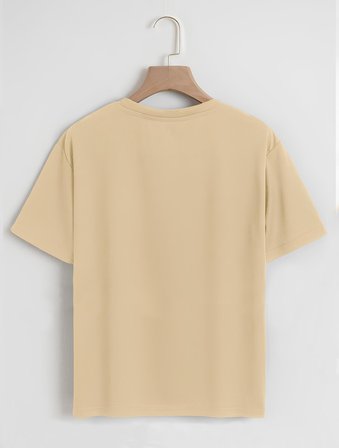 Unisex Oversize Bisiklet Yaka Are You Ok Honey Baskılı Basic T-Shirt - BEJ
