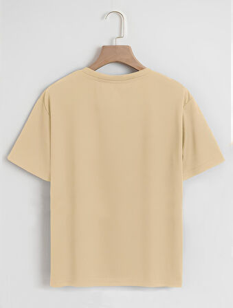 Unisex Oversize Bisiklet Yaka Are You Ok Honey Baskılı Basic T-Shirt - BEJ