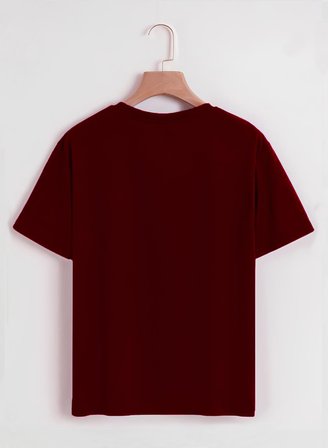 Unisex Oversize Bisiklet Yaka Are You Ok Honey Baskılı Basic T-Shirt - BORDO