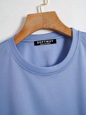 Unisex Oversize Bisiklet Yaka Are You Ok Honey Baskılı Basic T-Shirt - MAVİ