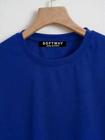 Unisex Oversize Bisiklet Yaka Are You Ok Honey Baskılı Basic T-Shirt - SAKS MAVİSİ