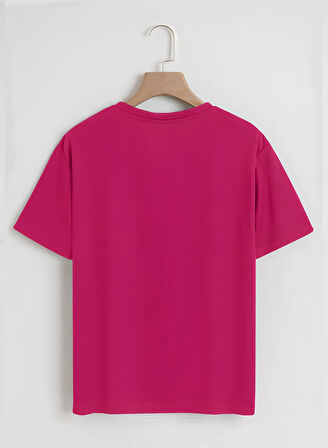 Unisex Oversize Bisiklet Yaka Colorful Hair Baskılı Basic T-Shirt - FUŞYA