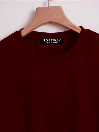 Unisex Oversize Bisiklet Yaka Ribbon Cherry Baskılı Basic T-Shirt - BORDO