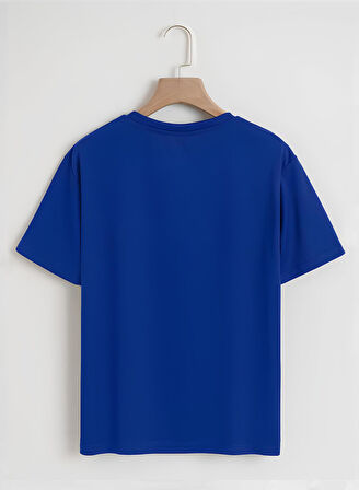 Unisex Oversize Bisiklet Yaka Ribbon Cherry Baskılı Basic T-Shirt - SAKS MAVİSİ