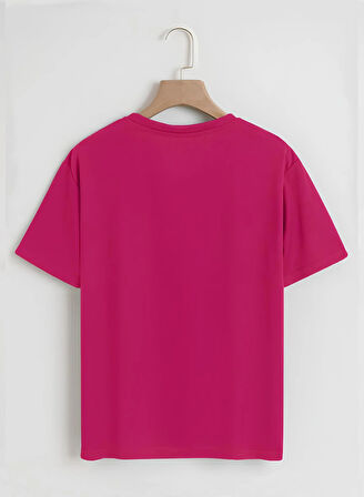 Unisex Oversize Bisiklet Yaka Hang Loose Baskılı Basic T-Shirt - FUŞYA