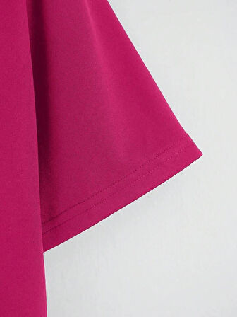 Unisex Oversize Bisiklet Yaka Hang Loose Baskılı Basic T-Shirt - FUŞYA