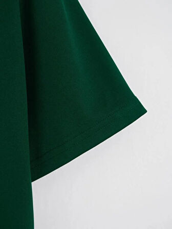 Unisex Oversize Bisiklet Yaka Hang Loose Baskılı Basic T-Shirt - KOYU YEŞİL