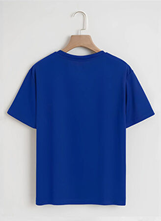 Unisex Oversize Bisiklet Yaka Hang Loose Baskılı Basic T-Shirt - SAKS MAVİSİ