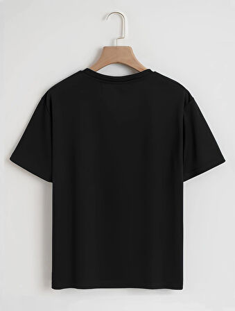 Unisex Oversize Bisiklet Yaka Colorful Skeleton Baskılı Basic T-Shirt - SİYAH