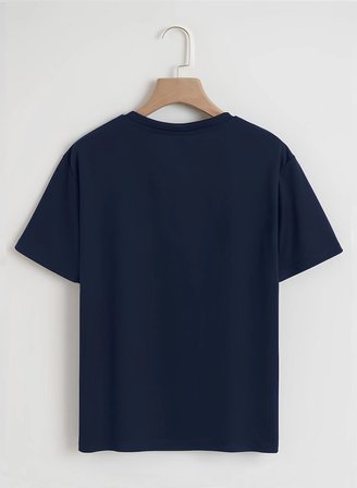Unisex Oversize Bisiklet Yaka Cherry Cocktail Baskılı Basic T-Shirt - LACİVERT