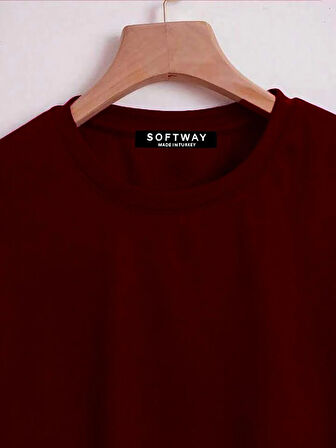 Unisex Oversize Bisiklet Yaka Butterfly Baskılı Basic T-Shirt - BORDO