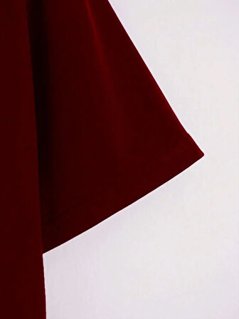 Unisex Oversize Bisiklet Yaka Butterfly Baskılı Basic T-Shirt - BORDO